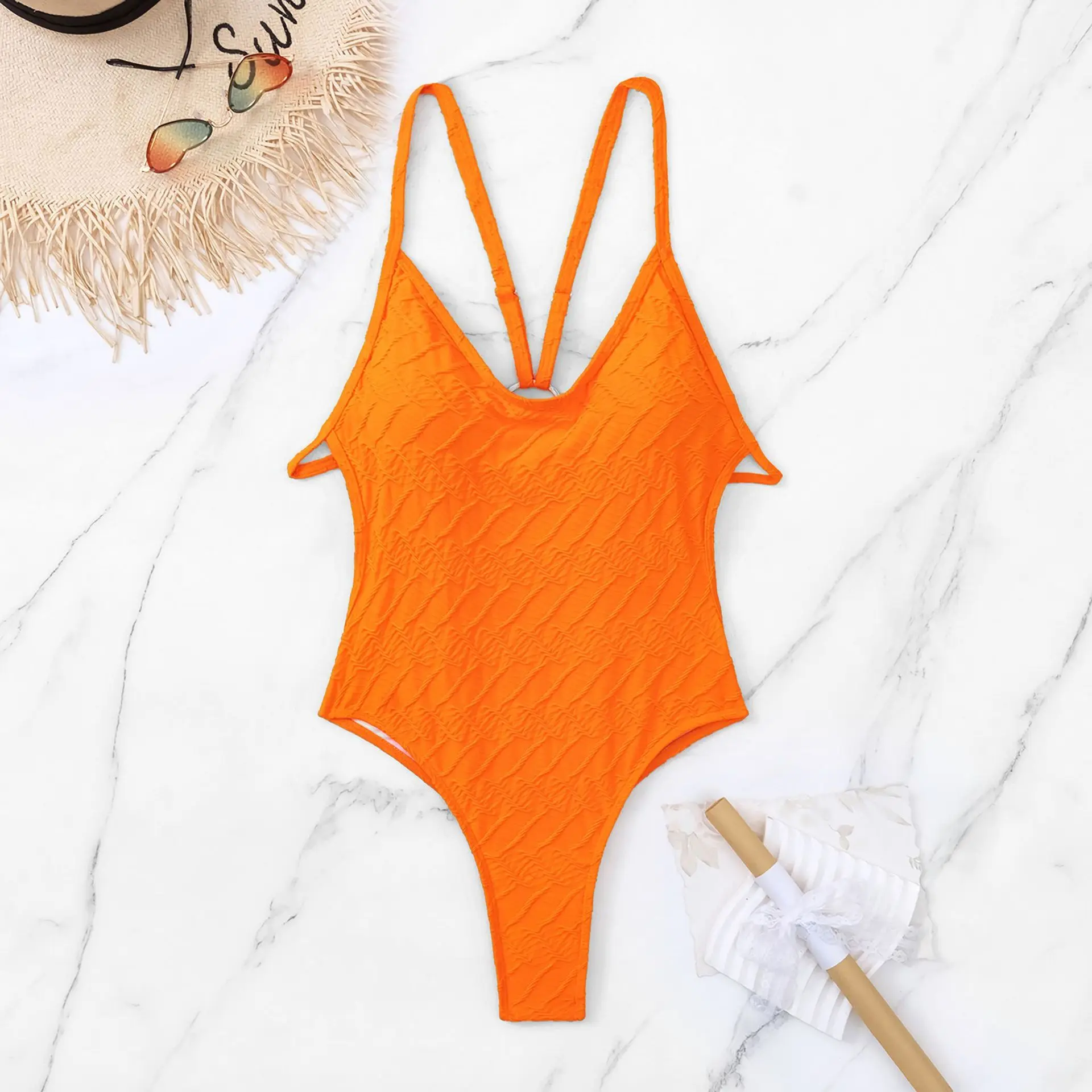 DAMOCHIC Original Design One-Piece Swimsuit Jacquard Fabric Sexy Tight Backless Bikini 1 Piece High Leg Swimwear Beachwear 2024