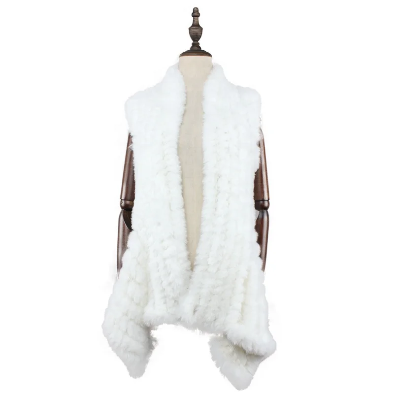 Fashion Wholesale Knitted Faux Rabbit Fur Gilet Waistcoat Winter Woman Warm Faux Fur Vest Girls