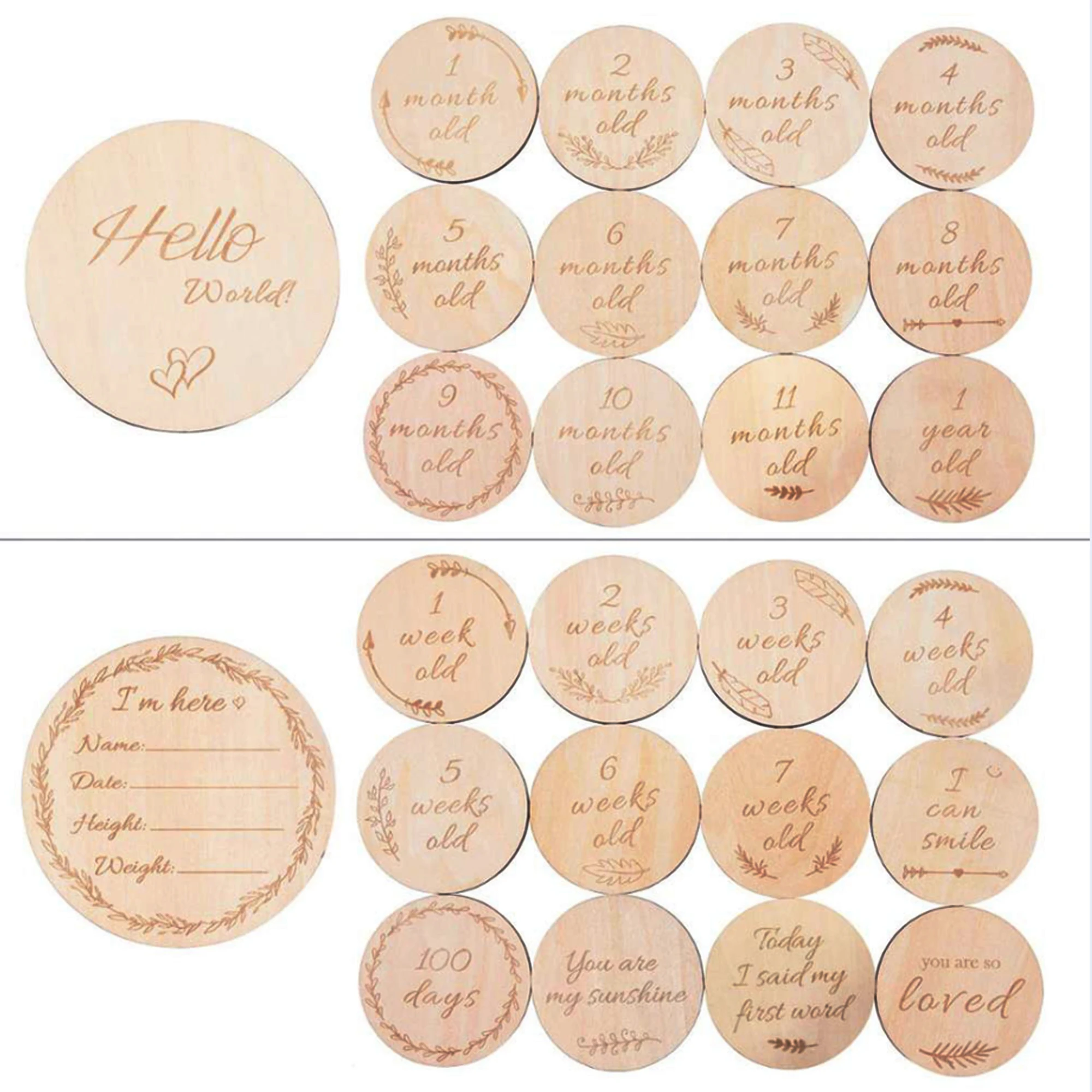 Деревянные детские ежемесячные Лазерные Гравировальные карты на заказ объявление о беременности деревянные двухсторонние ручные круги