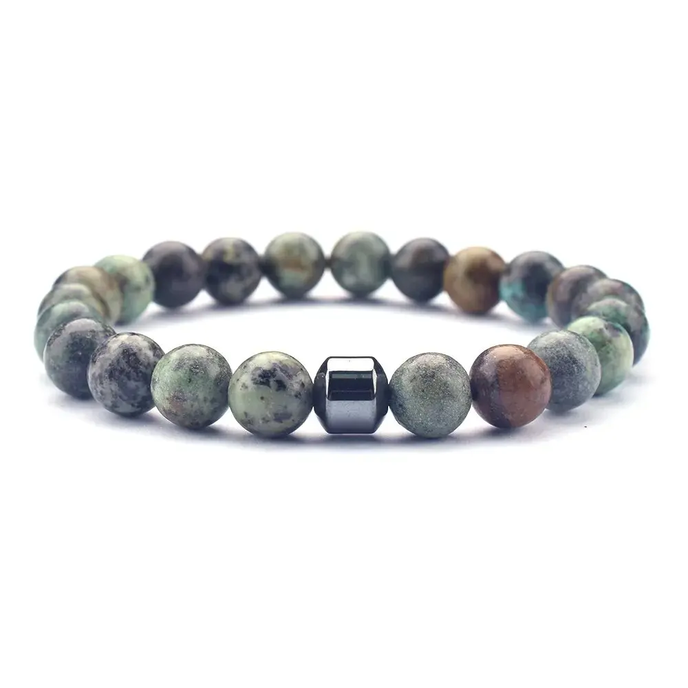 hot selling Wholesale Healing Stone Beads Bracelet Natural Gemstone Picasso Jasper and Magnetic Hematite Jade Bracelet Custom