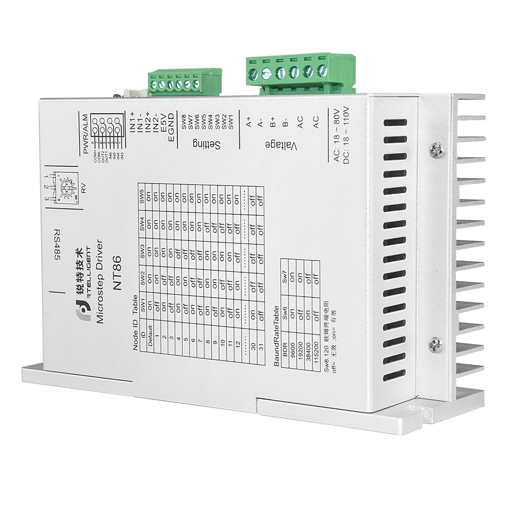 Rtelligent 2 3 phase Nema 34 NT86 18-80V RS485 Network ModBus Control Digital Stepper Motor Driver for Open Loop and Closed Loop