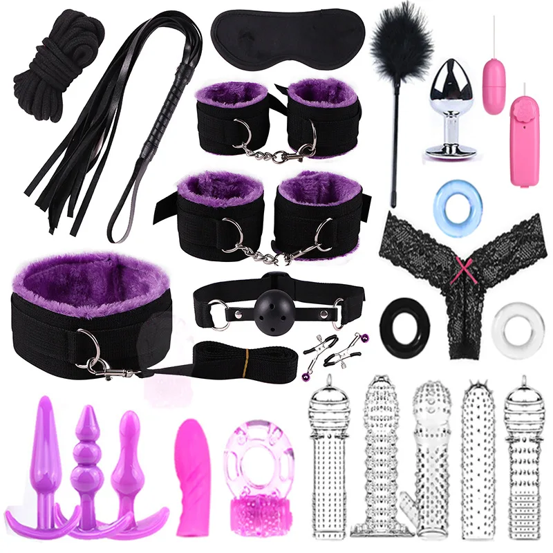 
25 PCS Bondage Gear Restraints SM Game Suit Sex Handcuffs Whip Mouth Gag Sexy Lingerie Couple Toys Set Foreign wholesale 