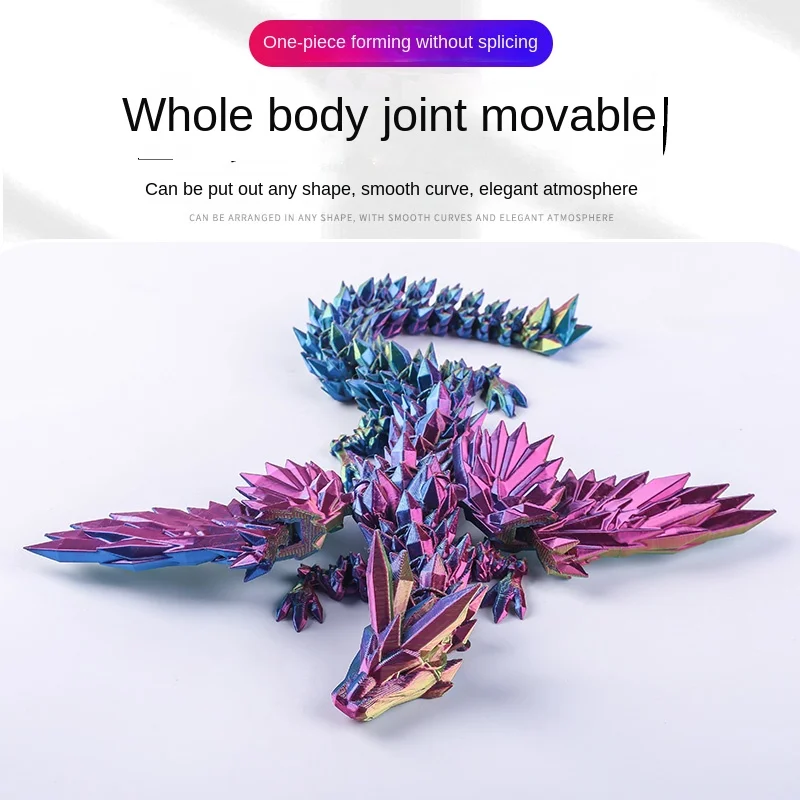 Handmade 3D Printed PLA Crystal Dragon Toy Multi-Joint Movable with Wings Car Ornaments and Gifts for Boys and Girls