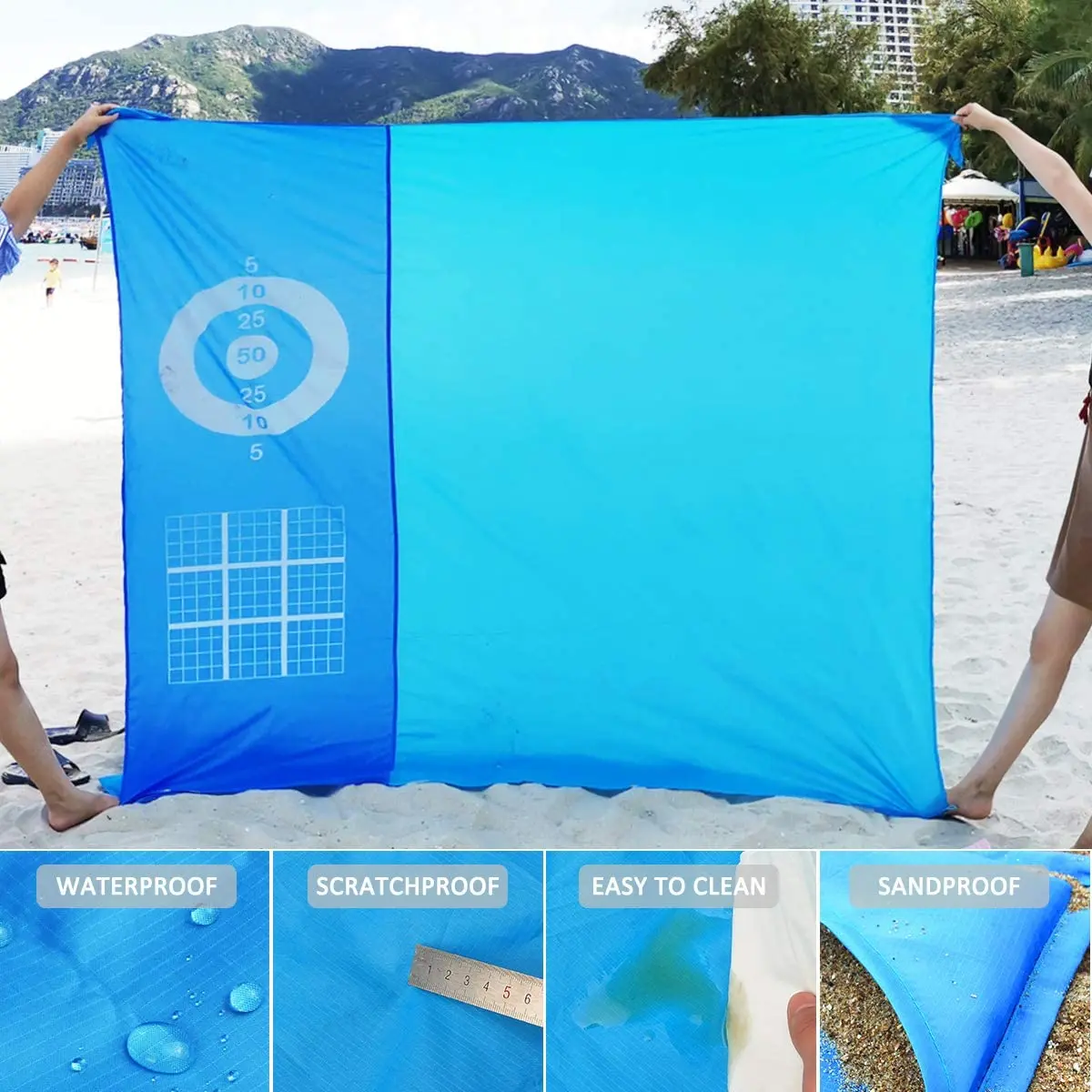 Waterproof Game Beach Mat, for 3-7 Adults Lightweight Portable Pocket Blankets Outdoor Picnic Mat
