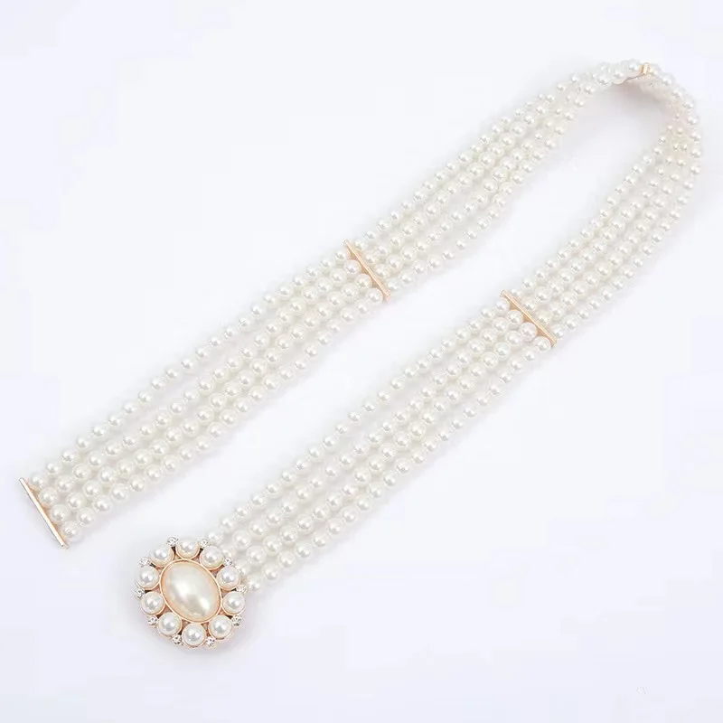 Hot sale  pearl rhinestone sunflower buckle with dresses women pearl belt