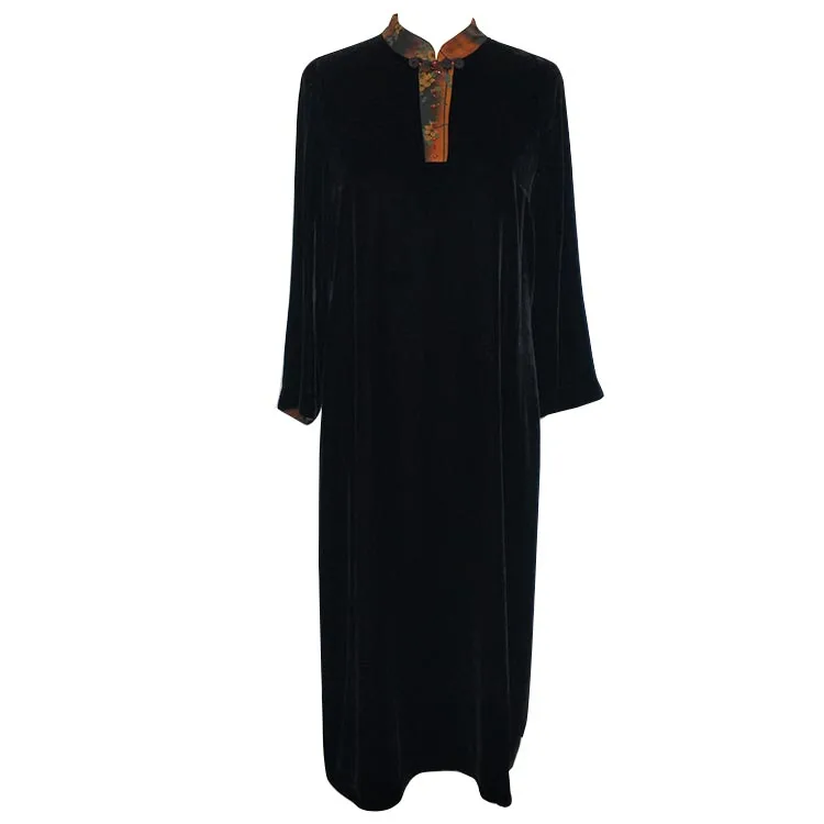 Chinese Style Custom Fashion Elegant Long Sleeves Silk Women Lady Long Dress