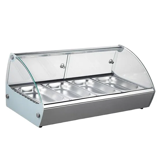 4 Pans Hot Display Food Warmer Counter Top Heated Merchandiser Showcase