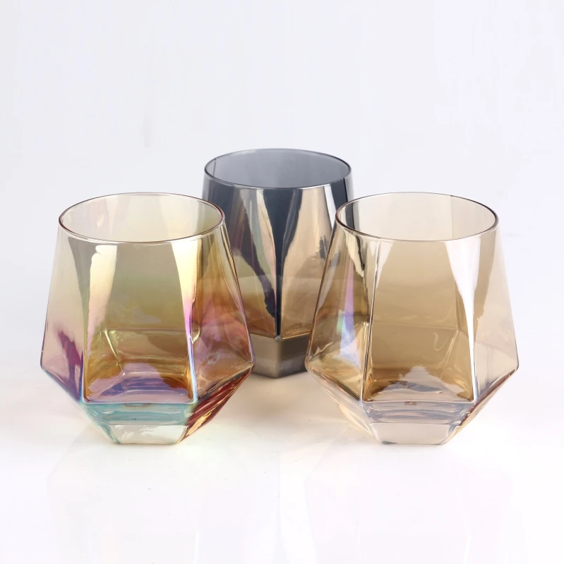 Diamond Shape Electroplated Smoky Grey Hexagonal Glass Cup Water Cup Whiskey Cup
