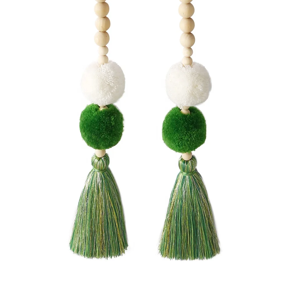 Bohemian Macrame Pom Poms Tassel Curtain Ornaments INS Nordic Style Rope Wooden Beads Home  Decoration Wall Hanging