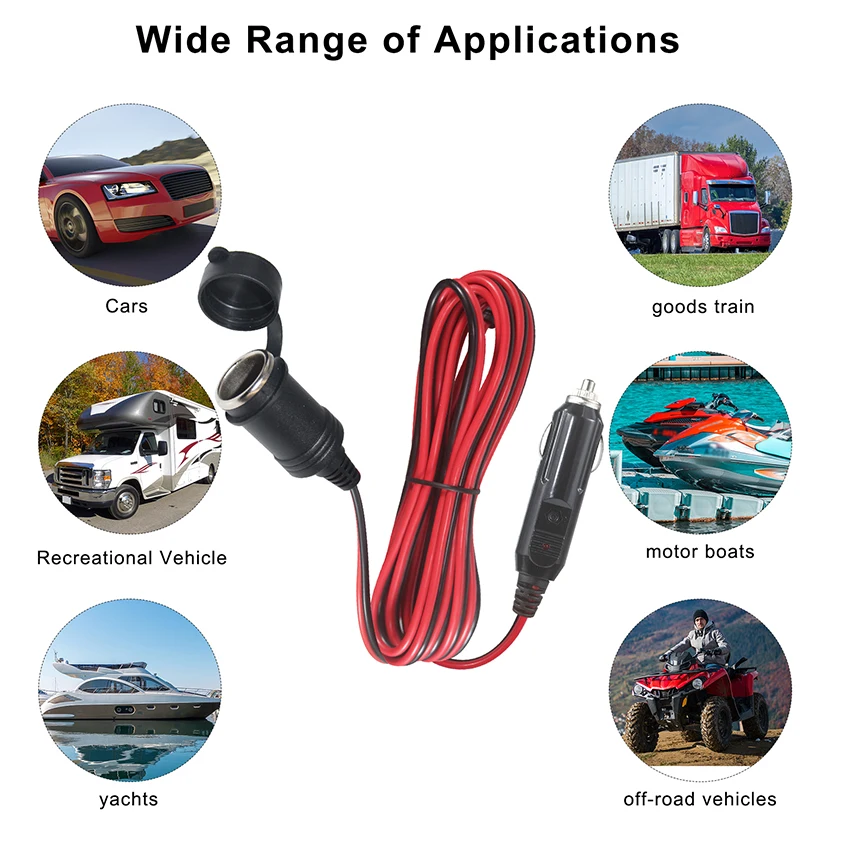 Car Cigarette Lighter for Sale Male to Waterproof Female Extension Cord for Car Fast Charger Mobile Phone