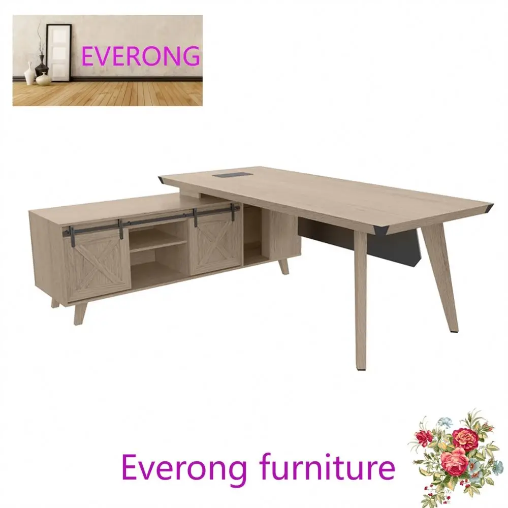 Office Desks Executive Wooden L-Shape Boss Manager Computer Desk Storage Table