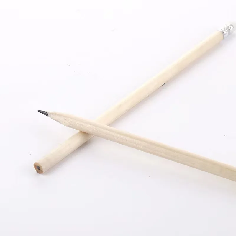 Custom Logo Nature wood color HB Pencil Round Shape With White Eraser