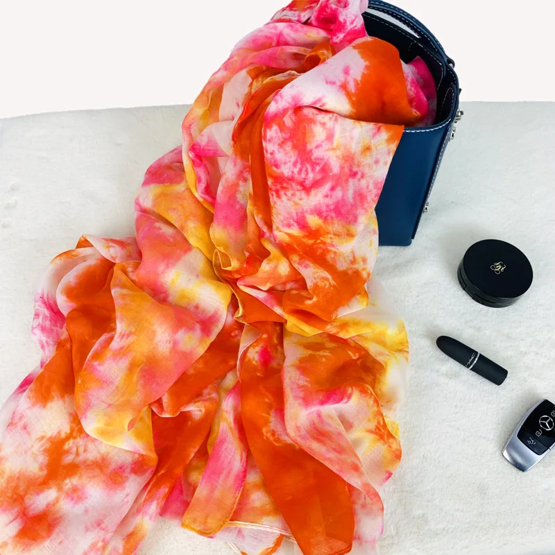 Hijab 2021 New fashion girl and women dupatta tie dye special print summer beach cotton linen voile scarfs shawl tudung stole