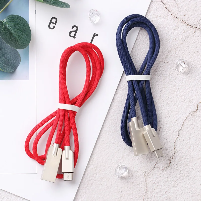 
1M 2.4A Fabric Zinc alloy Braided Data USB Cable Set For IPhone wholesale fast charging type c data cable 