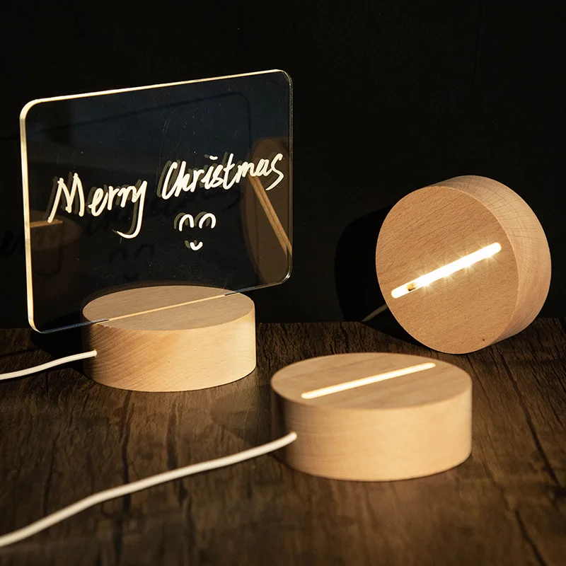 Creative Rectangle Wooden Base LED Wooden Table Lamp Night Light Acrylic Message Memo Board