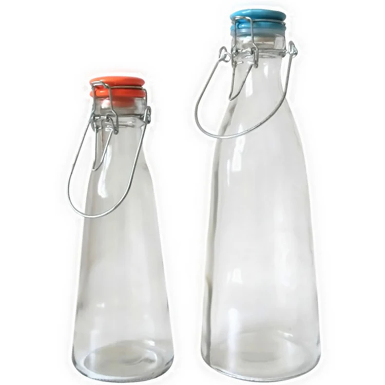 500ml 1000ml cone shape ceramic swing top cap glass carafe for milk fruit juice beverage