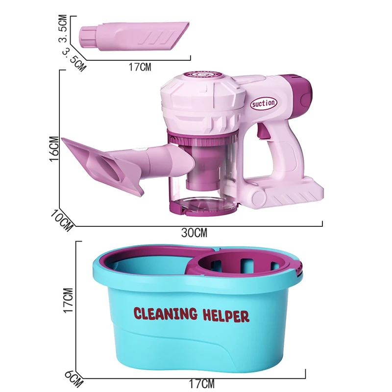 Lucky Toys Funny Play Cleaning Vacuum Cleaner Set Kids Pretend Home Household Toy With 9 PCS