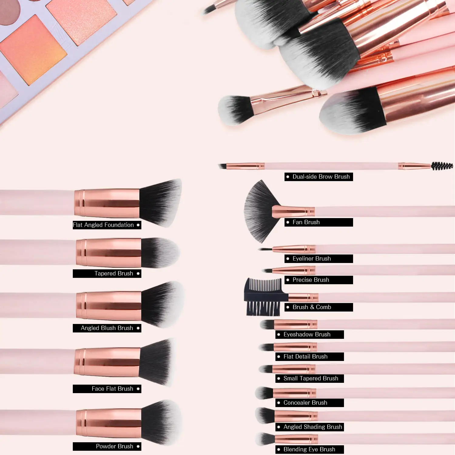 16pcs Brochas de maquillaje para sombreado Large powder brush