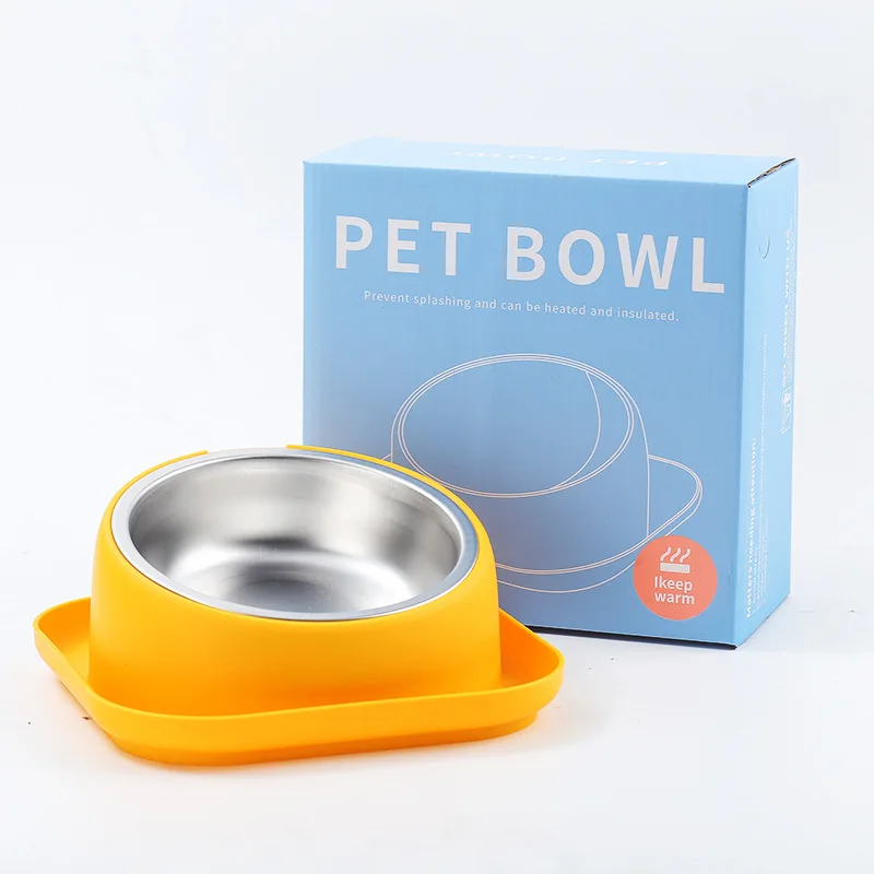 15 Degree Angle Tilted Mouth Anti Knock Cat Bowl Protection Cervical Stainless Steel Dog Bowl Separated Food Bowl