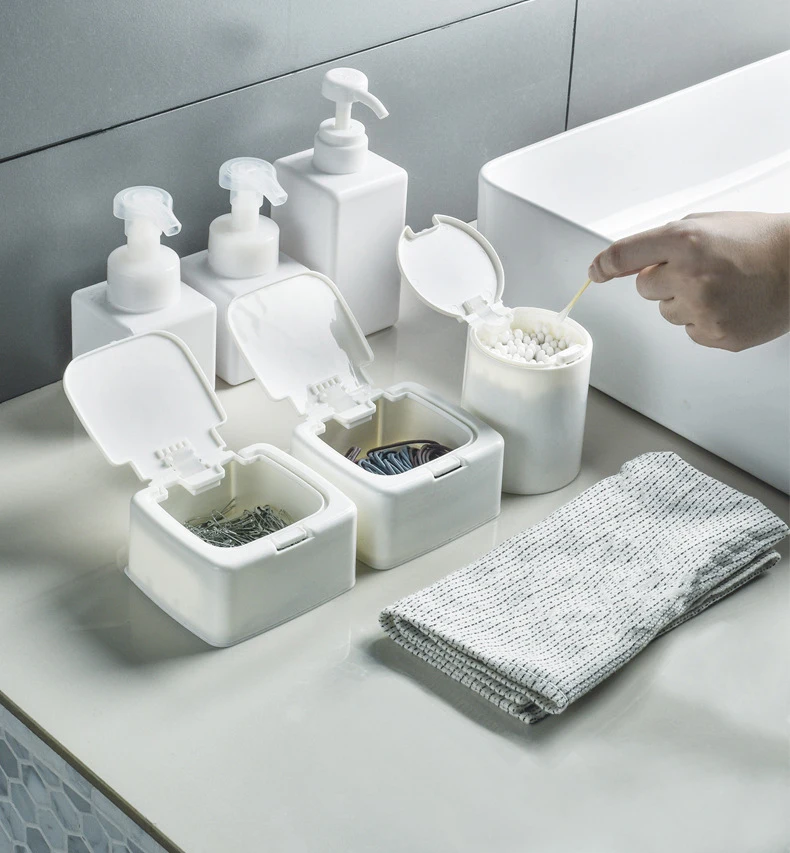Mini Storage Box With Cover Table Plastic Cotton Swab Case Pop-up Window Sorting Small Object Desk Household Storage Bucket