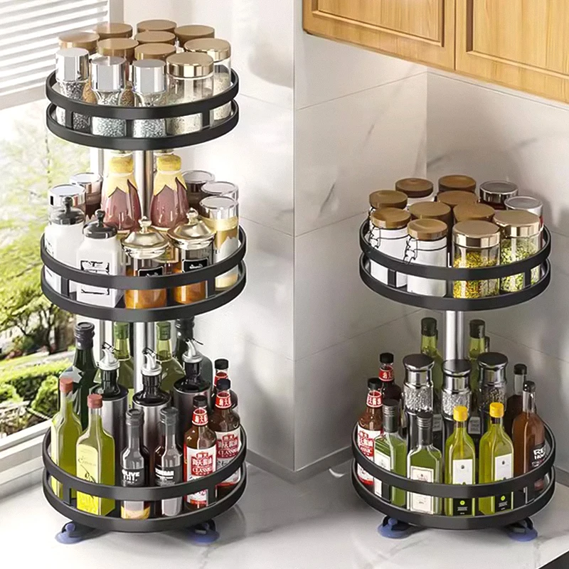Custom Home Supplies Rotating Spice Rack Organizer Seasoning Holder Kitchen Storage Multi-Function Tray