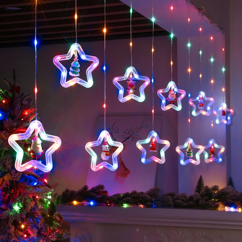 USB Powered LED Christmas Star Light Party Decoration Holiday Hanging Curtain Lamp Strings