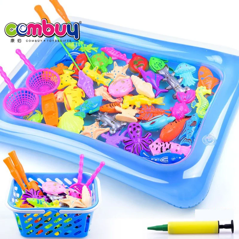 Magnetic inflatable pools basket set 48 pcs play fishing toys 2 player fish games