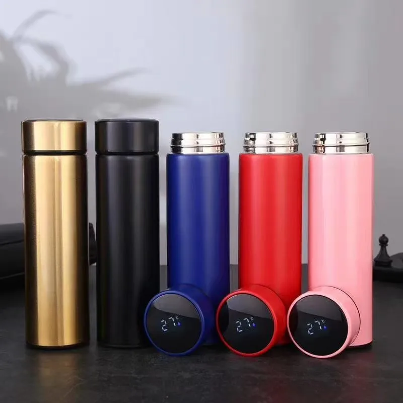 2024 popular smart water bottle frosted texture custom color 304 stainless steel cup sublimation coffee mug vacuum bottle