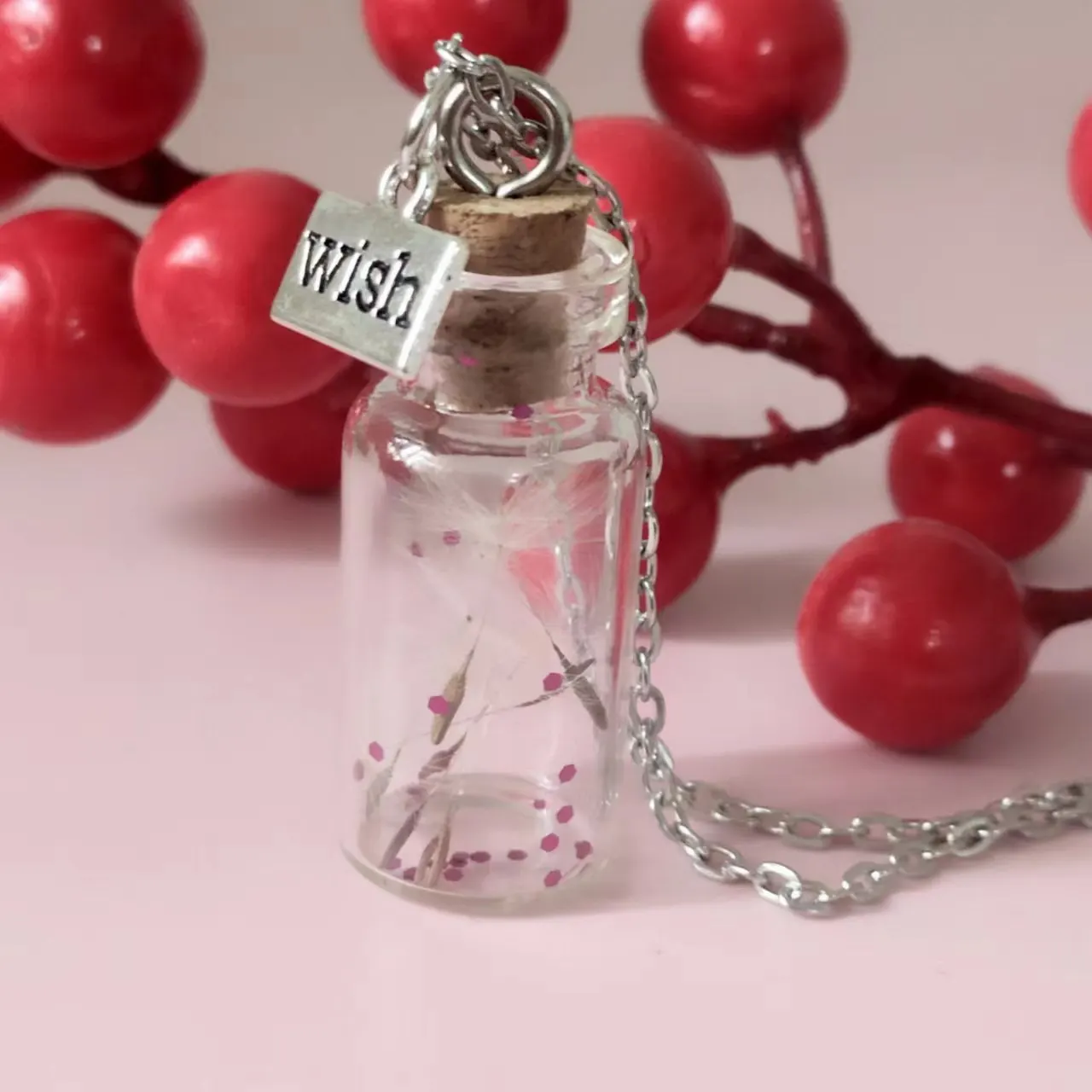 Cheaper wholesale unique real dandelion inside glass wishing bottle pendant