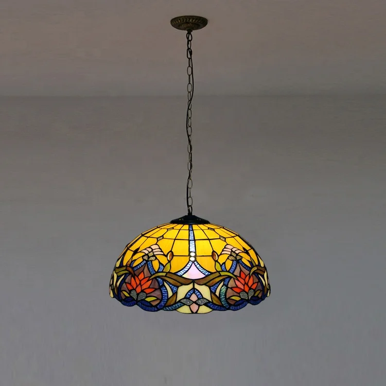 LongHuiJing Tiffany Pendant Lighting Fixtures Hanging Lamp Handmade Stained Glass Light W16 Baroque Ceiling Lights