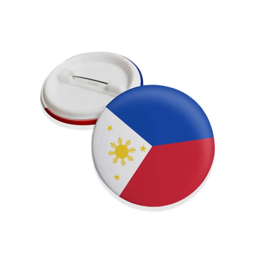 Decorative personality custom cheap brooch badge tinplate pin metal tin 44mm 58mm souvenir country philippines flag button pin