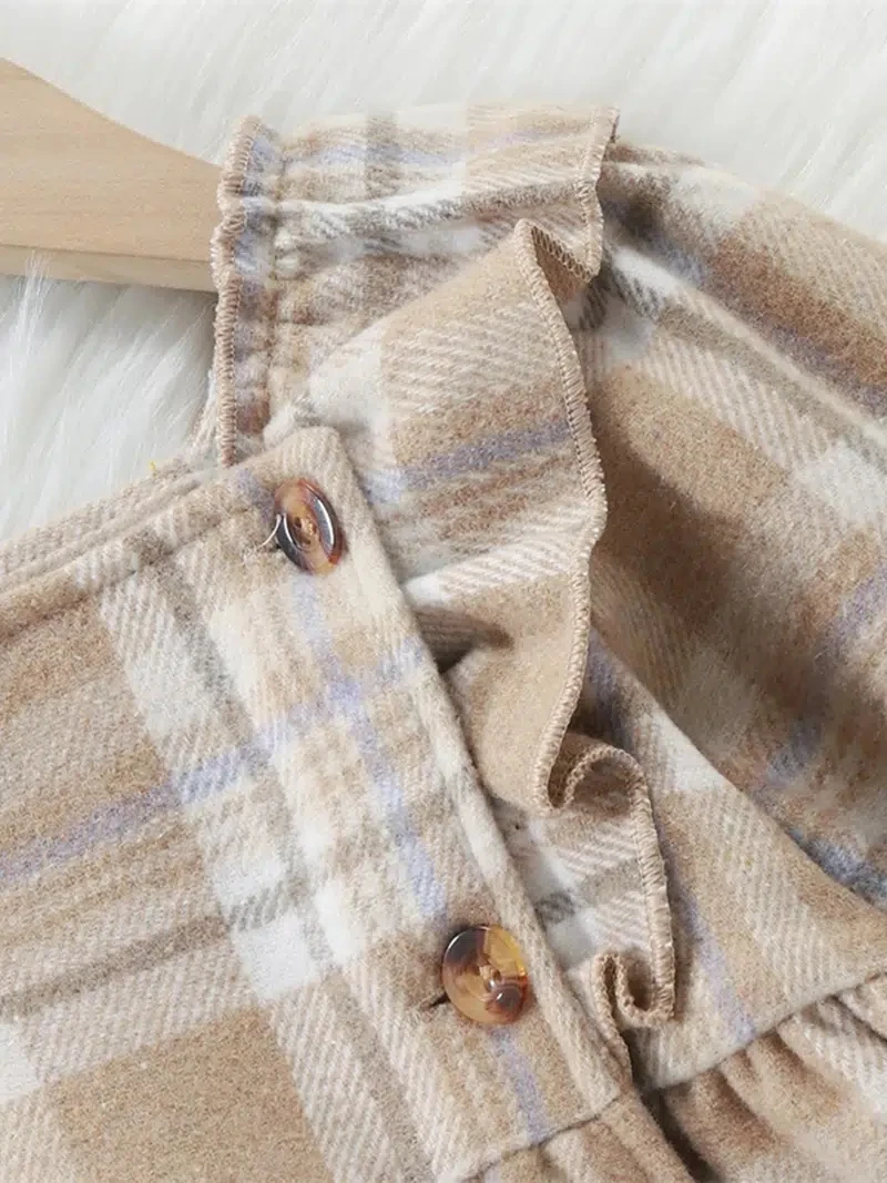 Full Sleeve Pleated Ruffle Princess Lovely Girls Dress Kids Frock Retro Style Children Fall Dress With Button