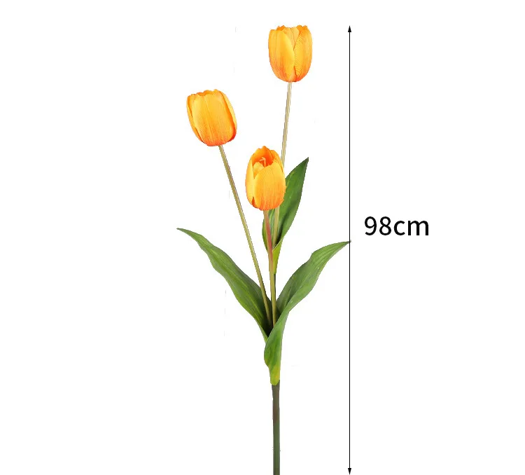 Qihao Lifelike 3 Heads Silk Artificial Tulips Flowers with PU Real Touch Leaf for Home Office Wedding Decoration