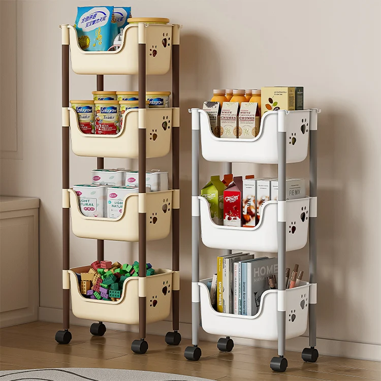 Factory Supply Multi Layer Kitchen Portable Shelves Display PP Plastic Multilayer Save Space Shelf Vegetable Shelf with Wheels