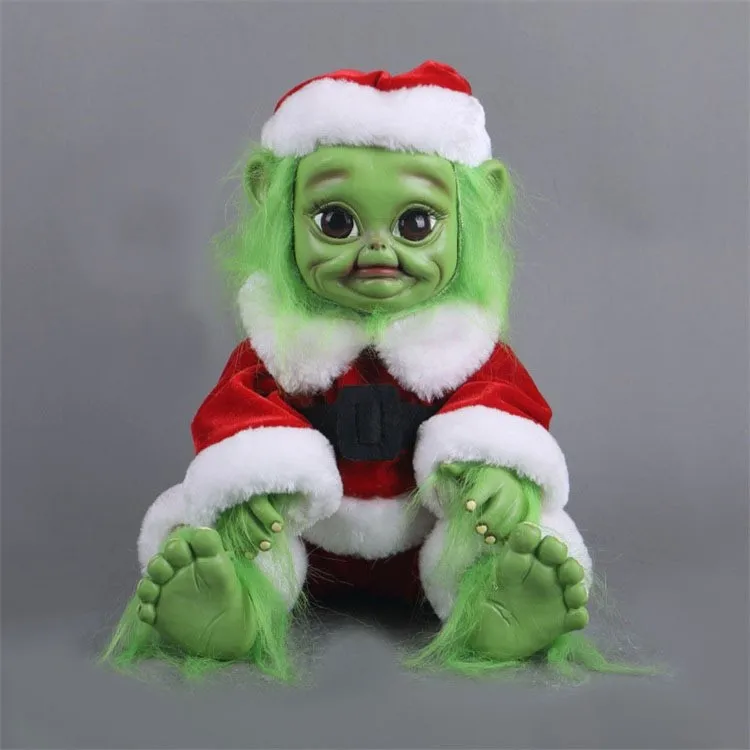 Cute Baby Doll Realistic Silicone Christmas Green Baby with Removable Santa Costume Christmas Dolls Decor Xmas Gifts for Kids