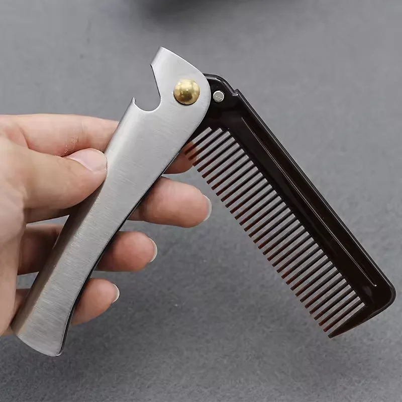 Wholesale Metal Foldable Beard Comb Travel Pocket Clip Stainless Steel For Men Grooming Hair Moustache Beard Comb