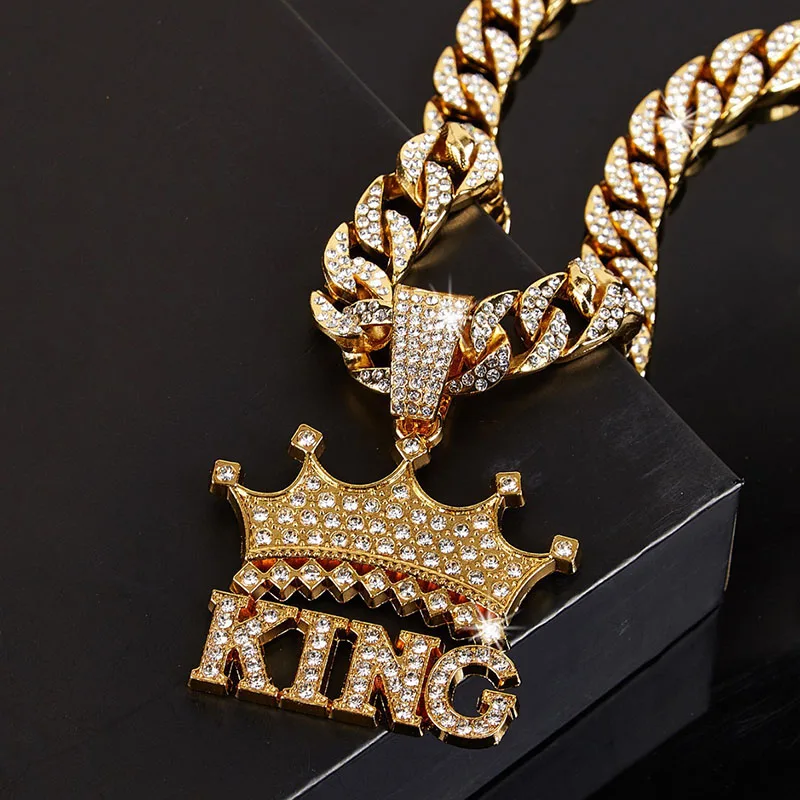 Shenglan Fashion Jewelry Necklace Specially for Men King Pendant Crown Necklace Hip Hop Diamond Cuban Necklace
