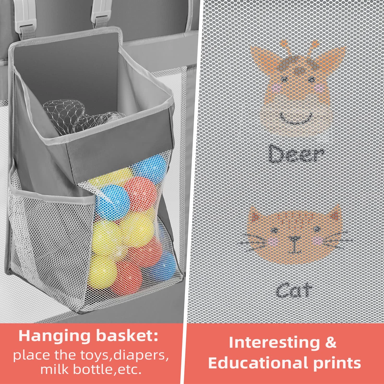 Kids Activity Center Breathable Safety Gate Playpen Baby Playpen Extra large playpen for babies and toddlers with Hanging Basket