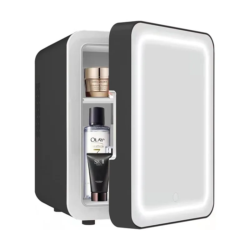 Manufacturer Custom Logo 4L Small Mirrored Beauty Fridge Portable White Mini Fridge With Mirror Led Light for Makeup Storage