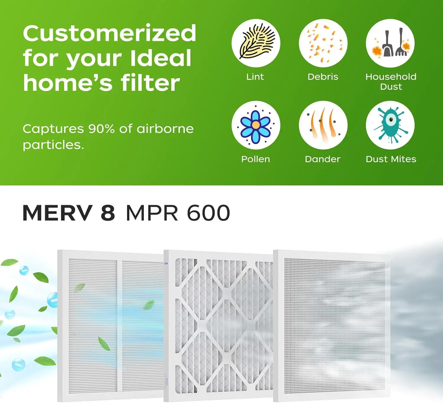 Air Filters MERV 8 Dust Defense MPR 600 Furnace Air Vents Filters For HVAC AC Furnace Air Filter Replacement Set