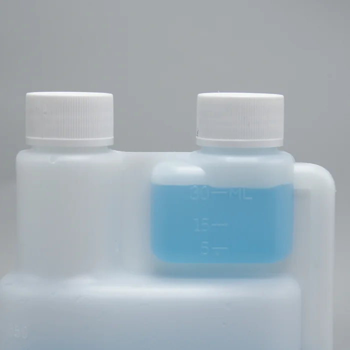 600ml Hdpe Dosing Measuring Double Chamber Plastic Bettix Twin Neck Bottle With Two Screw Cap