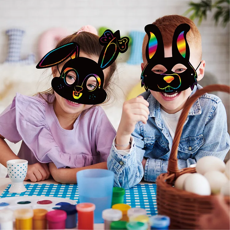 Easter Mask Craft Kit, 9 Pcs Scratch Art for Kids, Kids Magic Rabbit Masks, Scratch Paper Animal Masks  DIY Scratch Art for Hall