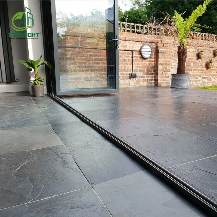 Topbright storefront double glass fold door heat insulation exterior patio bi fold doors with screen
