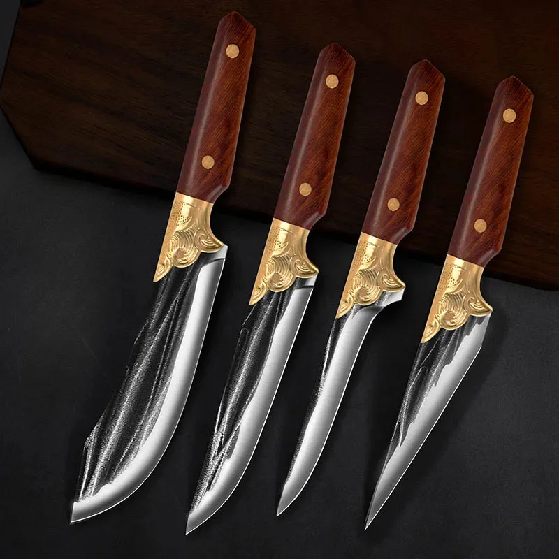 4 Pcs Slaughterhouse Kitchen Butcher Knife Super Sharp Slicing Knife Longquan Forging Boning Knife