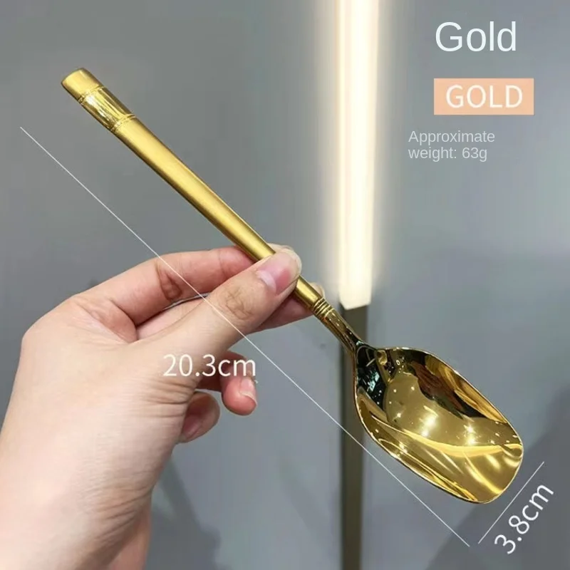 Gold Tone Stainless Steel Long-Handle Lantern Spoon for Desserts Ice Cream & Soups for Parties & Restaurants