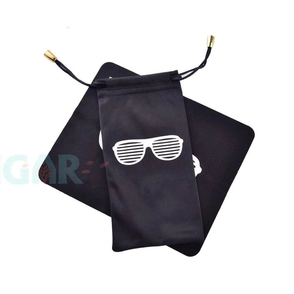 Black Microfiber Sunglasses Glasses & Cell Phone Gadgets Accessories Sleeve Bag Pouch with Drawstring Closure for Cleaning