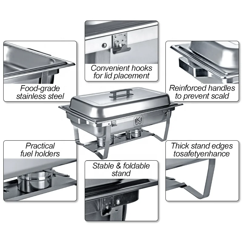 Top Selling Silver Catering Stainless Steel Serving Chefing Dish Food Warmer Chafing For Buffet