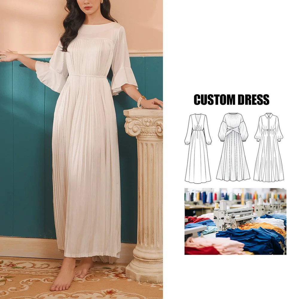 Clothing Factory Custom Wholesale 2024 High Quality Summer Elegant Fashion Midi Silk Dress for women