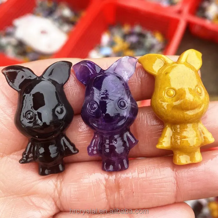 Healing Semi-precious Stone Crafts Mini Crystal Pig Piglet Gemstone Crystal Animal Carving