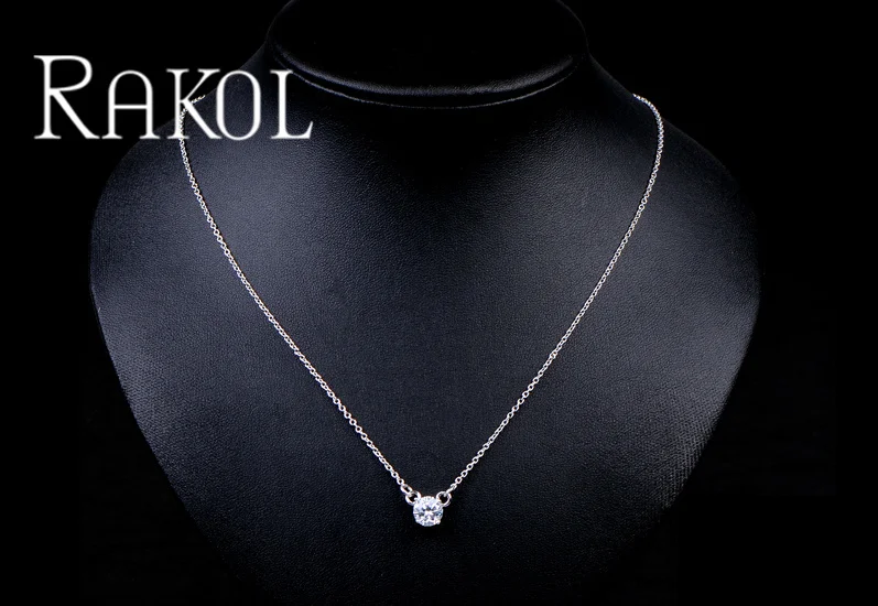 RAKOL NP058 aluminum chain metal pendant necklace 10 carat single diamond crystal chain necklace